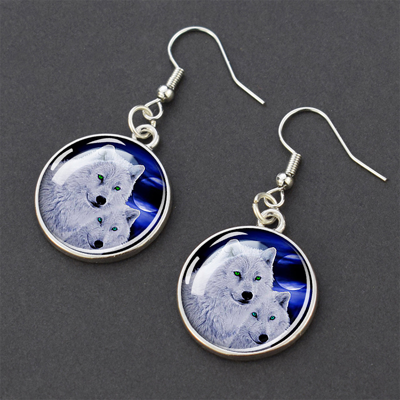 TEMU Boucles d'oreilles tendance sur le thème du loup en verre et en acier, parfaites comme cadeau , vendues à l'unité