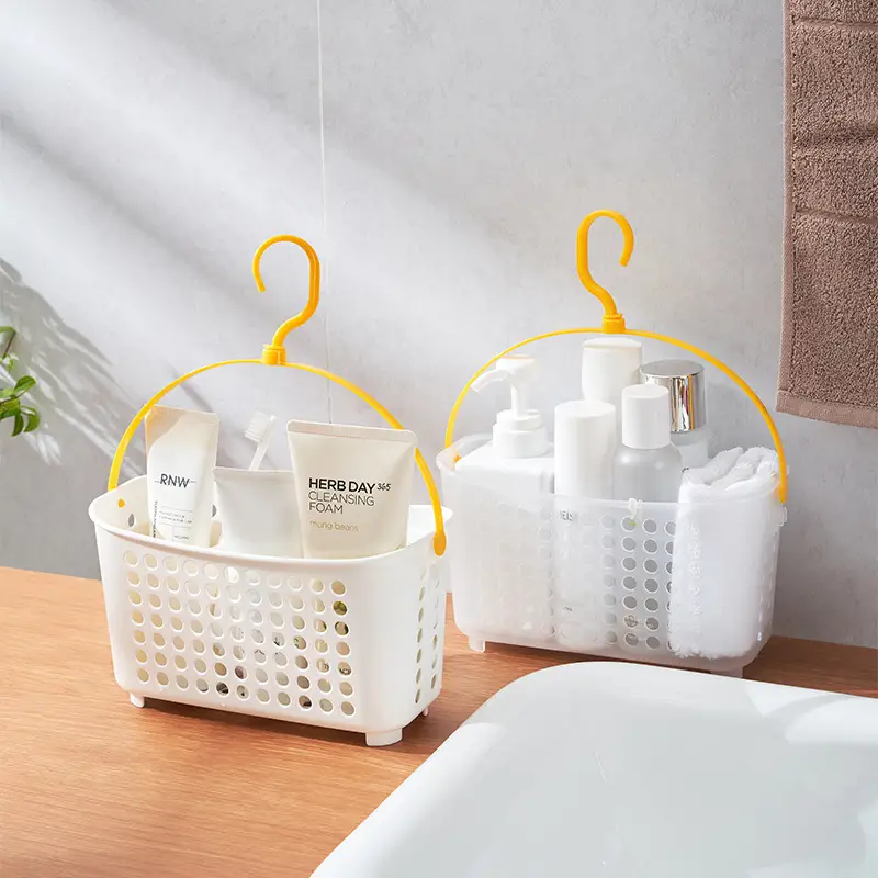 Plastic Hanging Shower Basket With Hook, Shampoo Shower Gel Holder