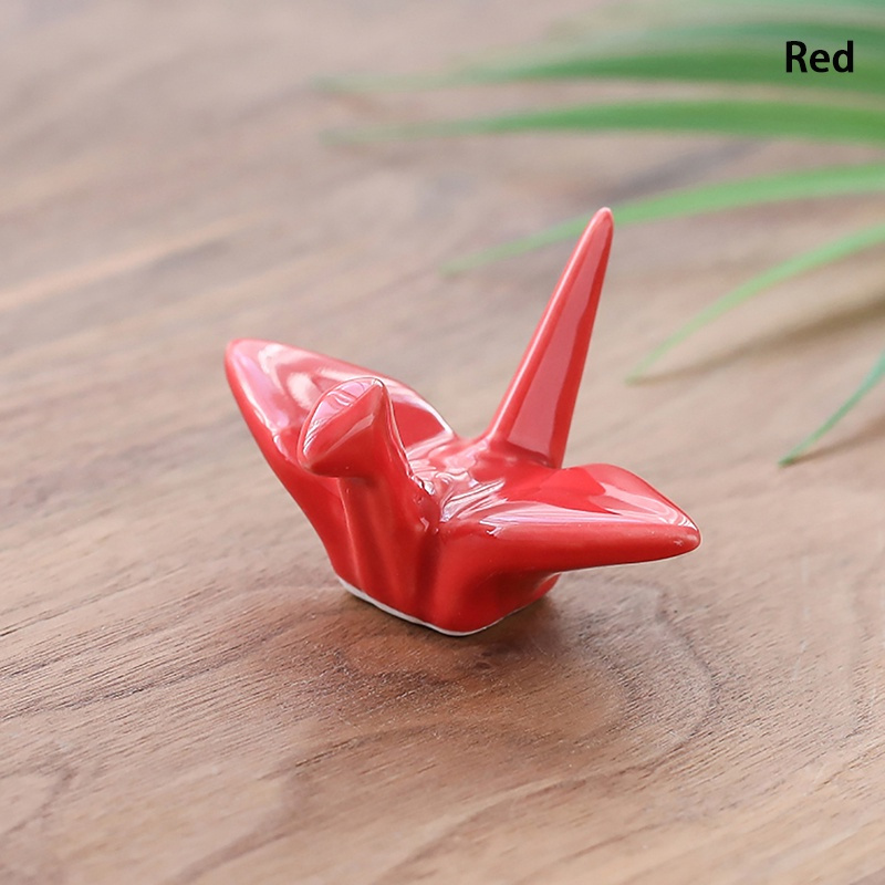 Ceramic Crane Decoration - Green - Red - Paper Crane Design