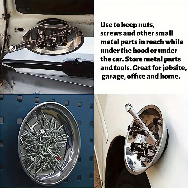 Round Magnetic Parts Tray Bowl Dish Stainless Steel Garage Holder Tool  Organizer