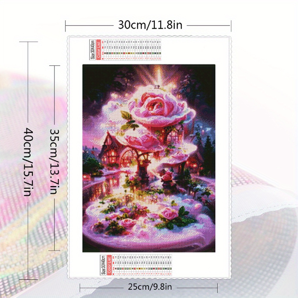 Full Round Diamond Canvas Fantasy Rose Flower Home - Temu
