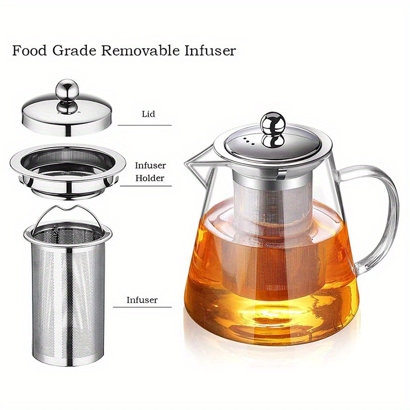 Glass Teapot, Clear Tea Kettle With Removable Stainless Steel Infuser, Tea  Maker For Camping, Travel For Restaurants - Temu