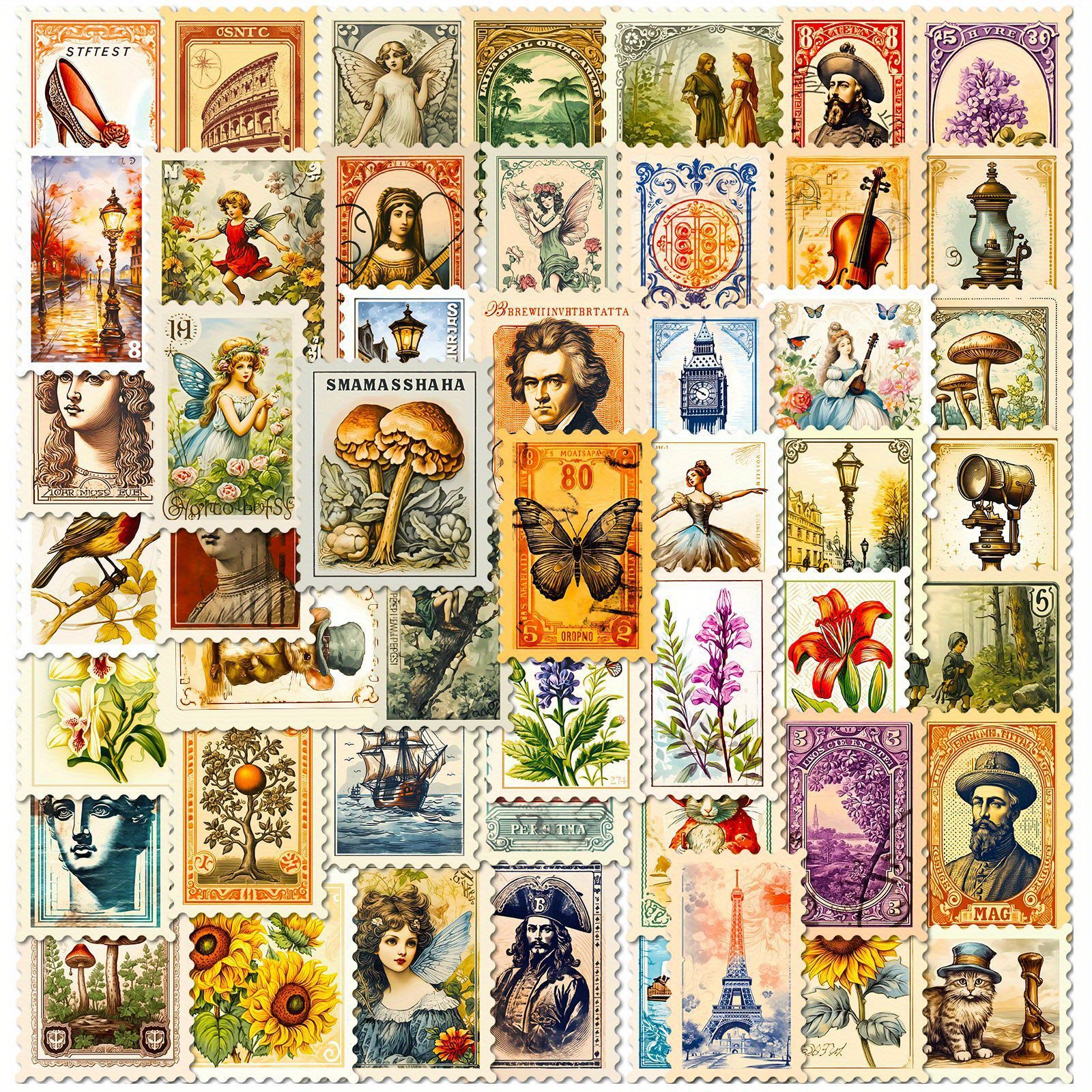 50-teiliges Vintage-briefmarken-aufkleber-set, Reise-stempel