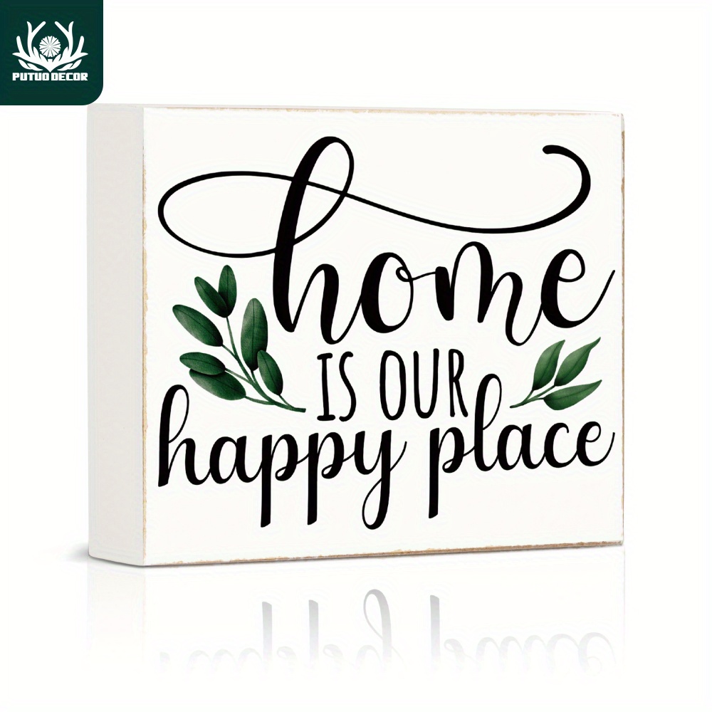

1pc Putuo Decor White Wooden Box Sign, Home Is Our Happy Wood Crafts Desk Decor For Living Room Coffee Shop Fireplace, 4.7 X 5.8 Inches Gifts