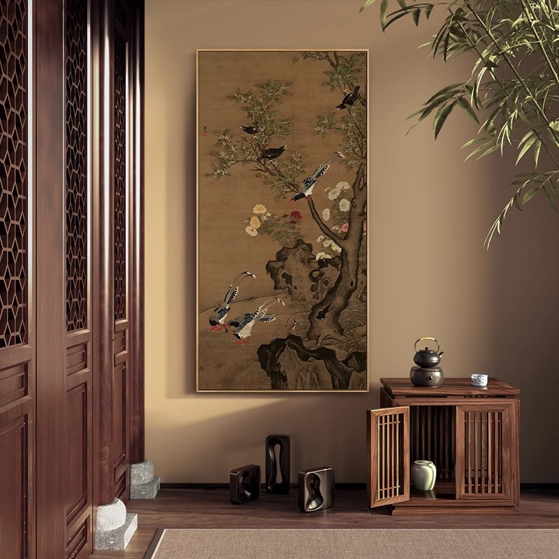 1pc 中国古典絵画玄関 垂直吊り絵画 リビングルーム廊下壁絵画 通路 