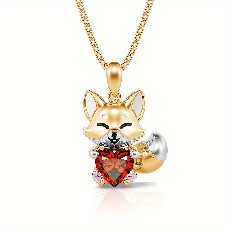 Cute Fox Pendant Necklace Round Crystal Fox Jewelry Gift For - Temu