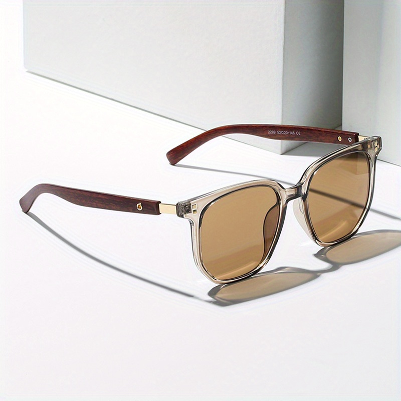 

1pc Men's Fashionable Retro Wood Grain Temple Square Round Glasses, Travel Outdoor Sports Glasses