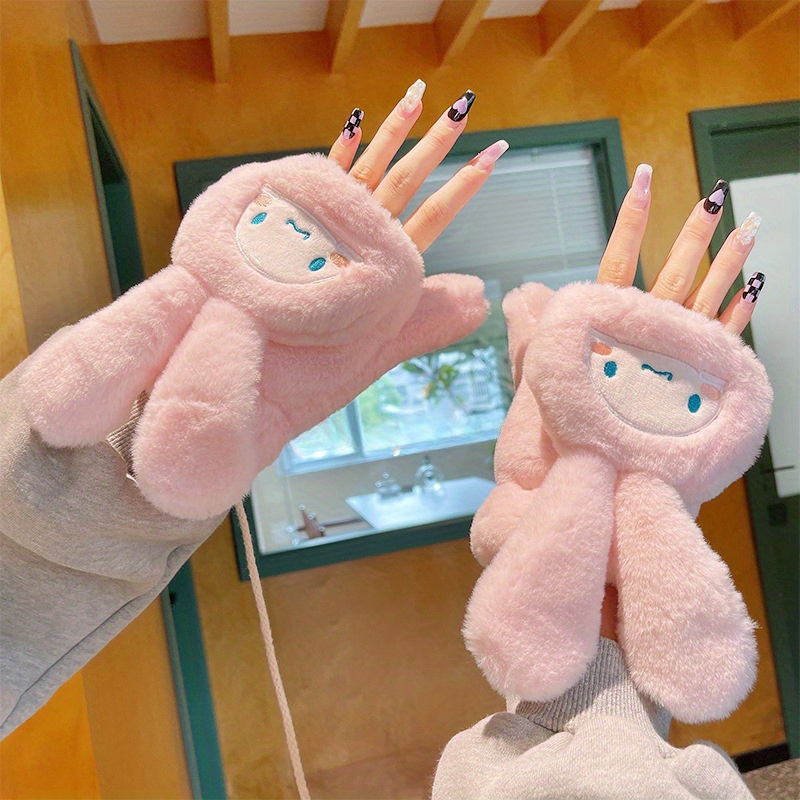 Guantes Piel Conejo Imitación Color Sólido Mitones Sin Dedos - Temu