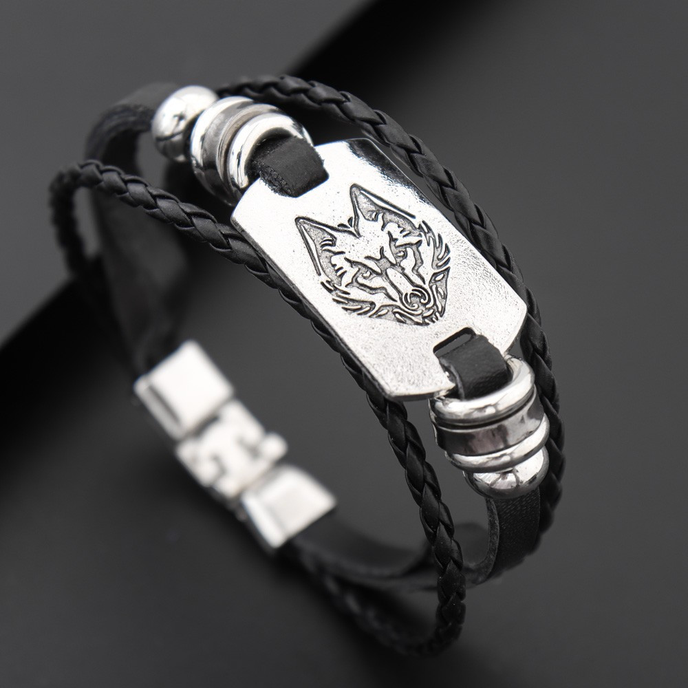 Stainless Steel Bracelet With Circle And Wolf Head For Men - Temu