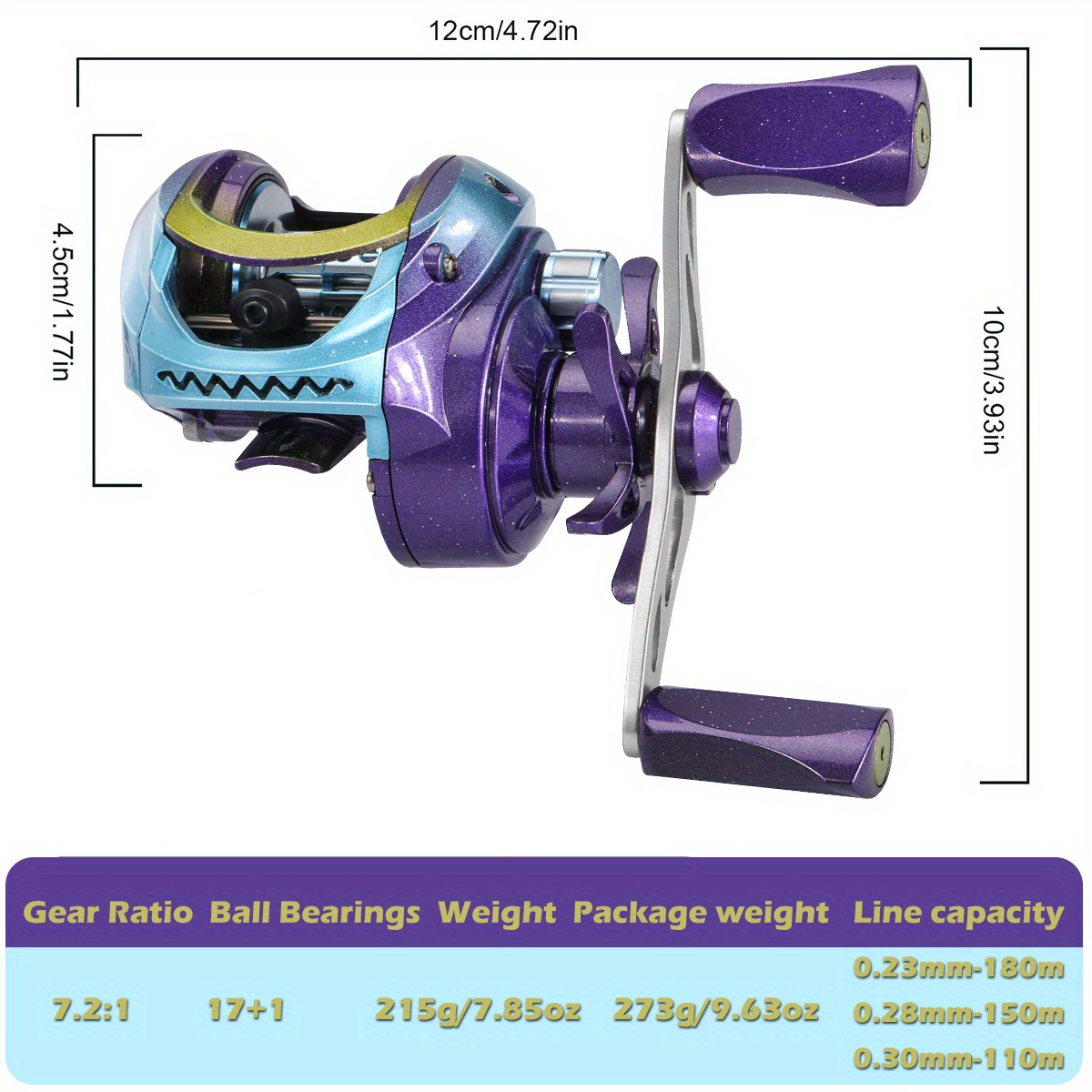 Sougayilang Purple Baitcasting Fishing Reel 7.2:1 High Speed Gear