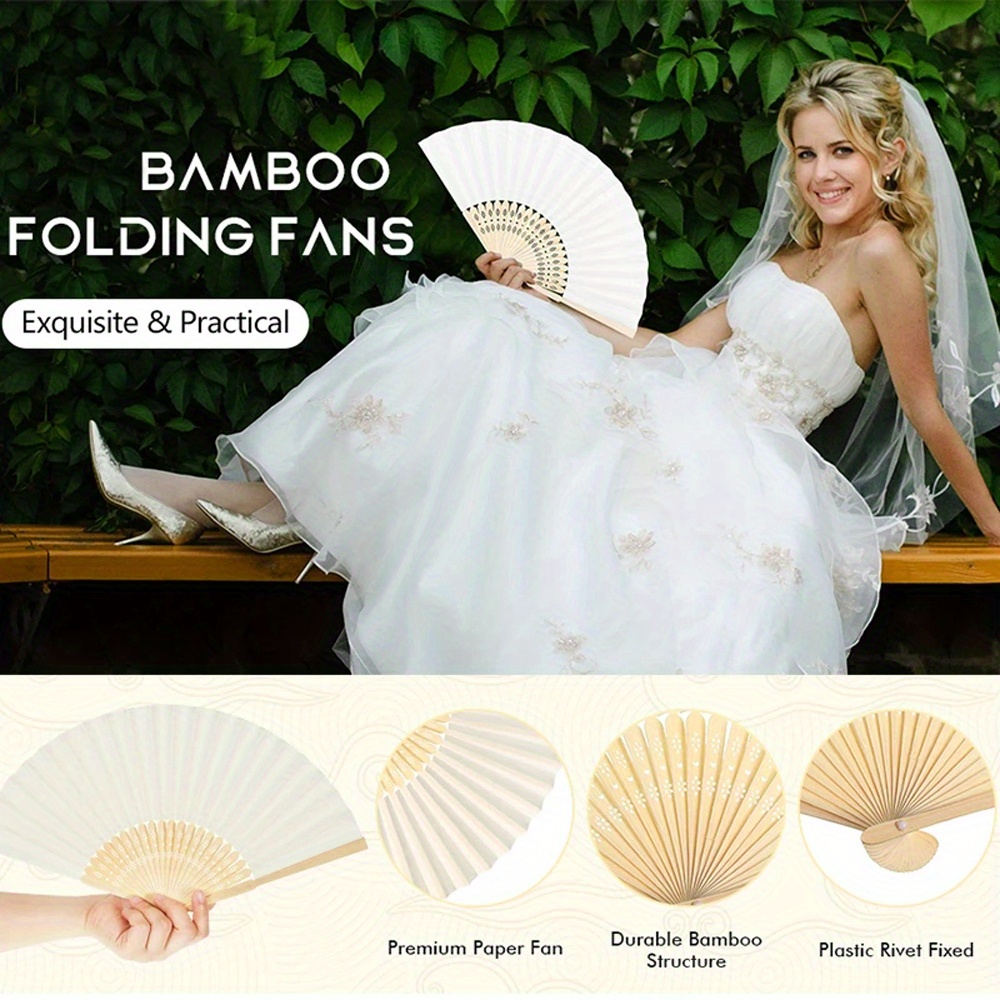 5pcs White Folding Elegant Paper Hand Fan Wedding Party Favors