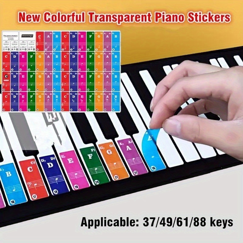 Piano Keyboard Stickers Colorful Transparent For Piano Keys