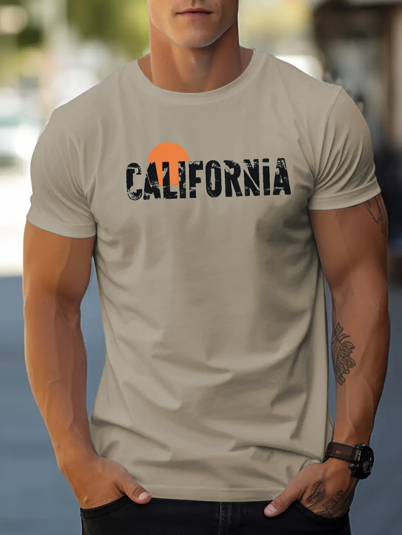 Camiseta Informal Manga Larga Estampado California Hombre - Temu