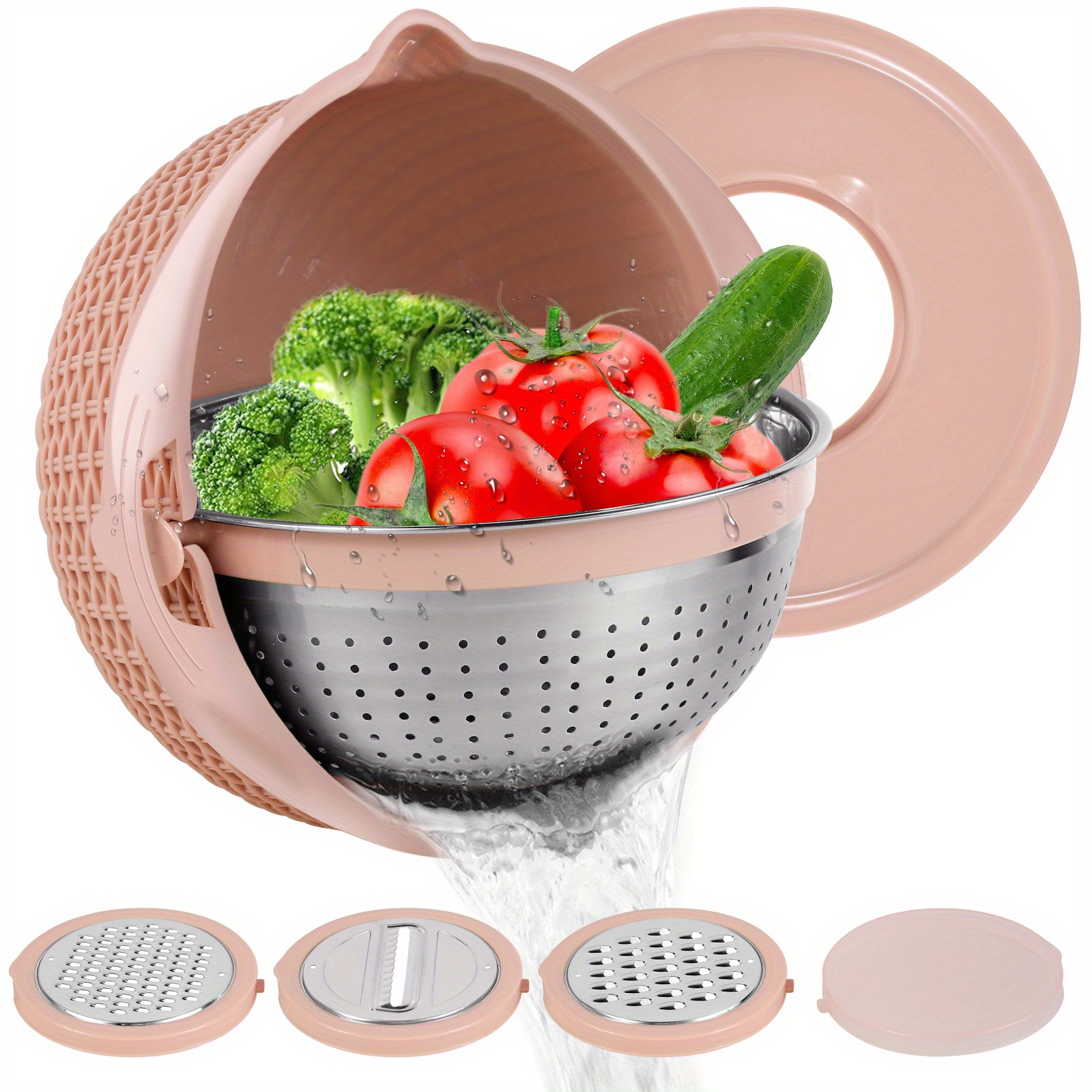 Bowl Rallador Colador Verduras Giratorio Escurridor Cocina