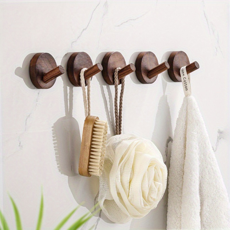 Farmhouse Walnut Coat Hooks Wall Mount hanger Adhesive Hooks Towel Robe  Hook rack in wall or Door Organizer Living Room Decorative for Hanging  Towel 1pcs Single Hook 