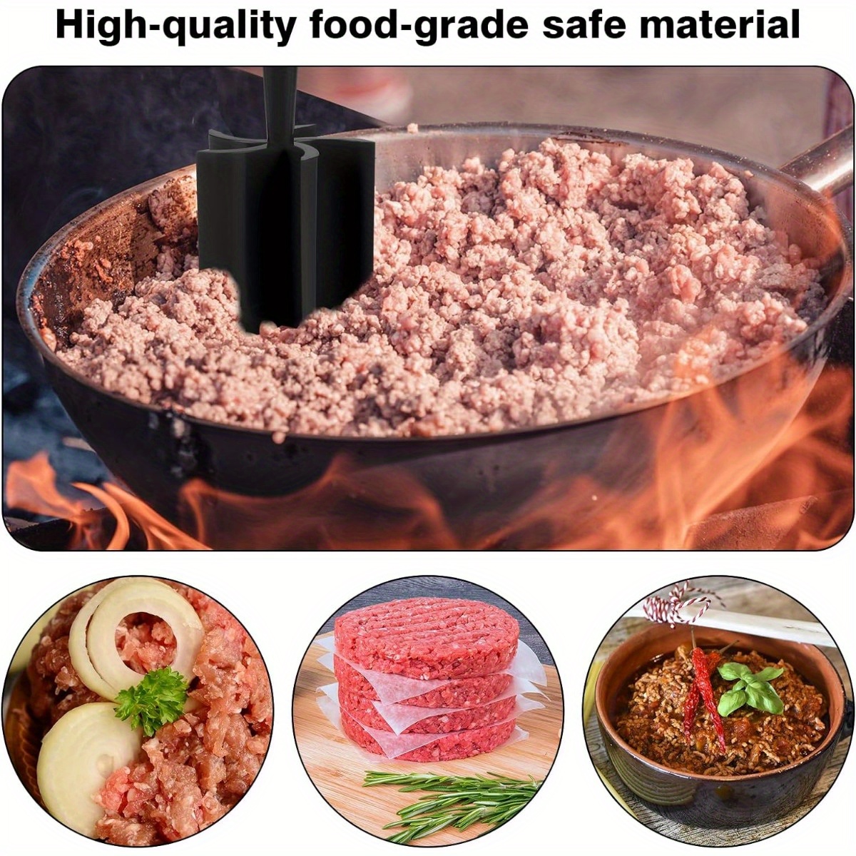  Meat Chopper, Ground Beef Masher, Heat Resistant Ground Beef/ Meat Chopper, Meat Masher & Smasher for Hamburger Meat, Ground Beef, Turkey  and More, Potato Masher, Nylon Hamburger Chopper, Mix Chopper: Home 