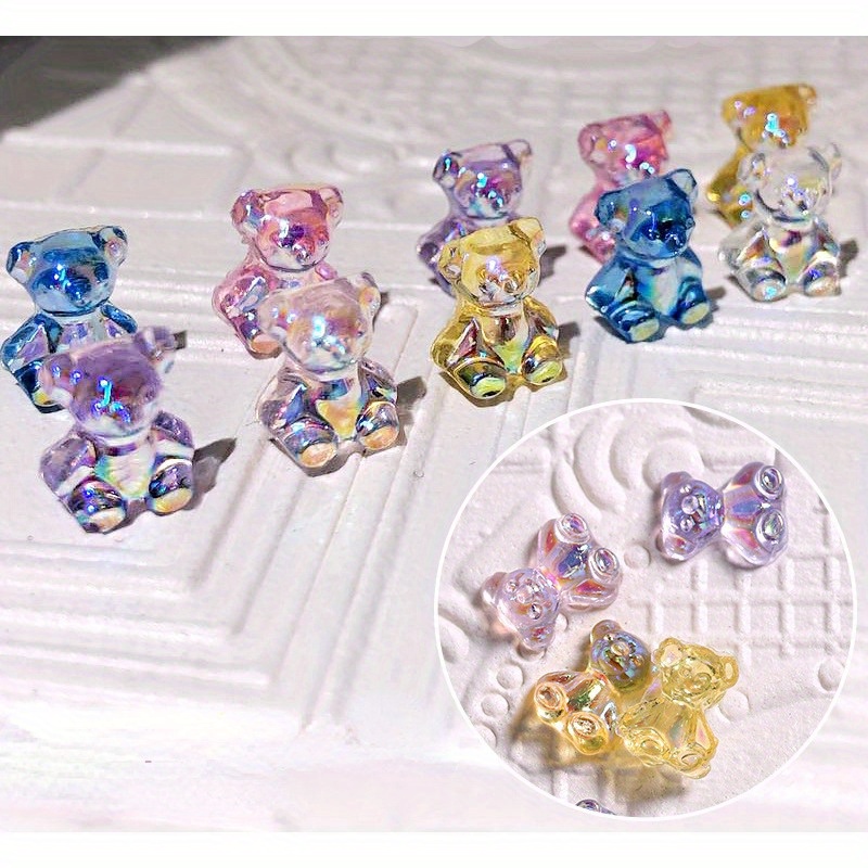 3D Cute Bear Resin Nail Art Decorations,Crystal Bear Shaped Nail Charms Art  Accessories,Jelly Ornaments Design Manicure Tips Decor, 10pcs