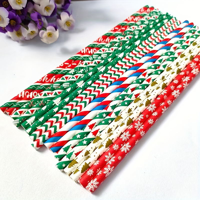 25pcs/pack, Christmas Paper Straws Santa Claus Christmas Tree Party  Decoration Straws Disposable Degradable Drink Straws, Christmas  Decorations, Cute Aesthetic Stuff, Cool Gadgets, Unusual Items(A)