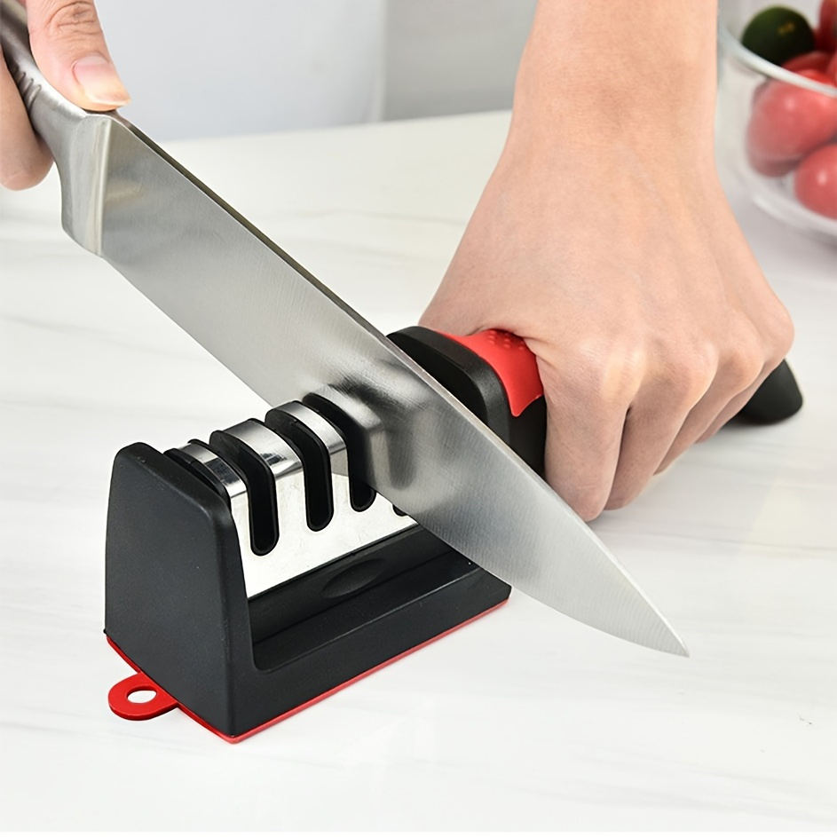 MDHAND 3 Stages Knife Sharpener,Ceramic Tungsten Kitchen Knives Blade  Sharpening System Tool for Straight and Serrated Knives and Scissor,Black 