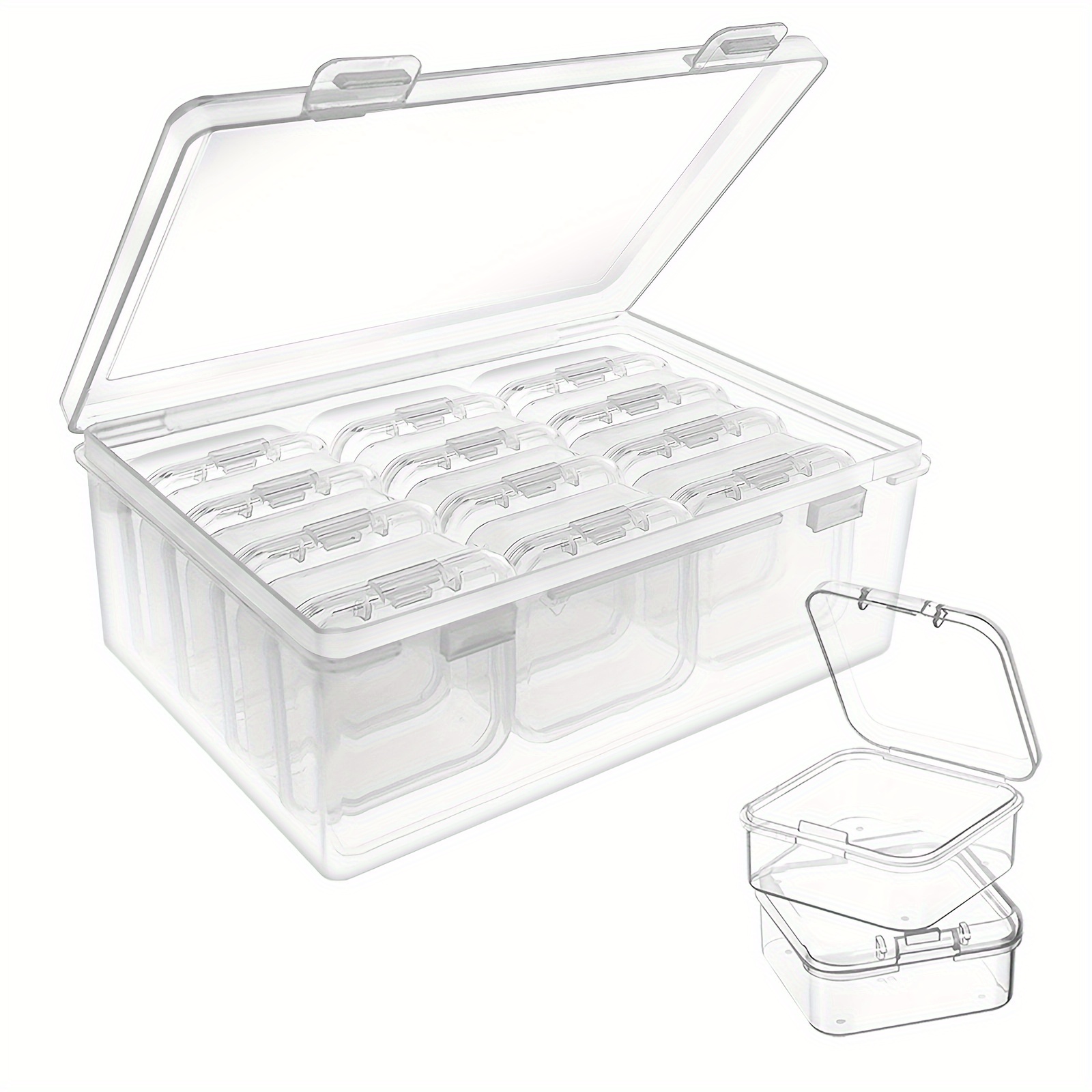 15pcs Small Bead Organizer, Plastic Storage Box, Mini Clear Bead Storage  Container, Clear Box With Hinged Lid And Rectangular Clear Craft Supplies  Box