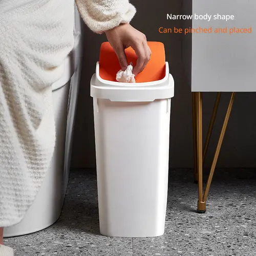 1pc Plastic Trash Can Waterproof Flip Trash Bin 2 Layer - Temu