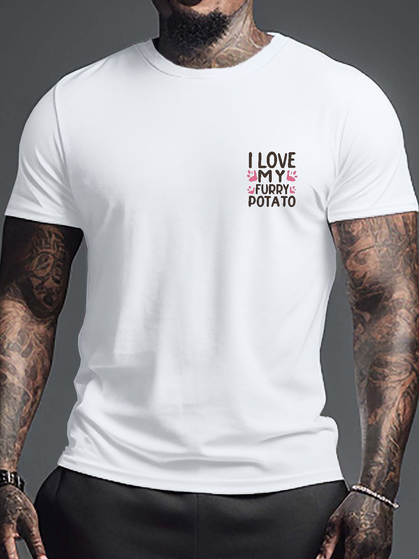 Love Furry Potato Print Men's Trendy Short Sleeve T shirts - Temu Australia