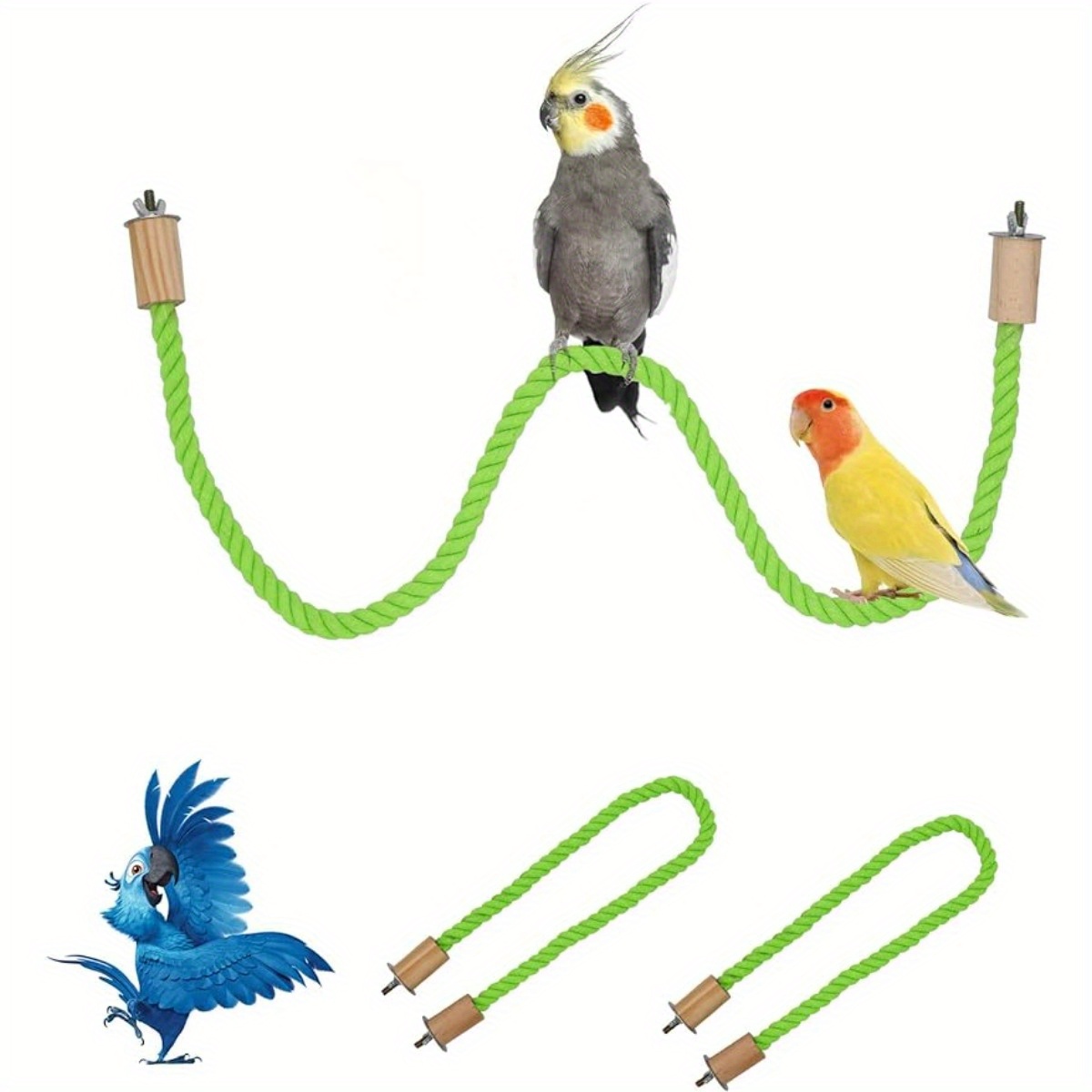 Green Bird Rope Parrot Perch Swing Bird Cage Station Pole - Temu