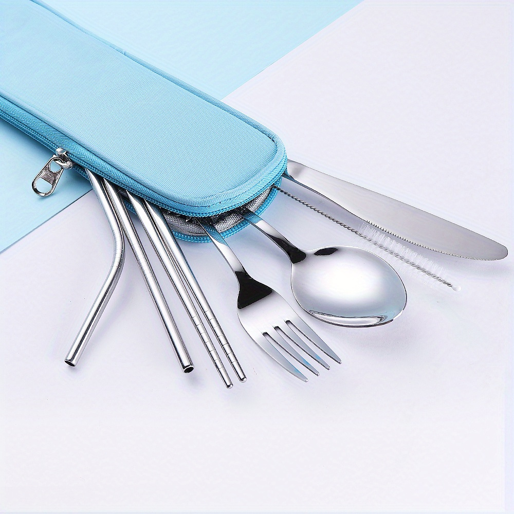 Travel Utensils Set With Case, Stainless Steel Camping Utensils Service For  1, Reusable Portable Utensils Set For Lunch Workplace Camping School Picnic  - Temu