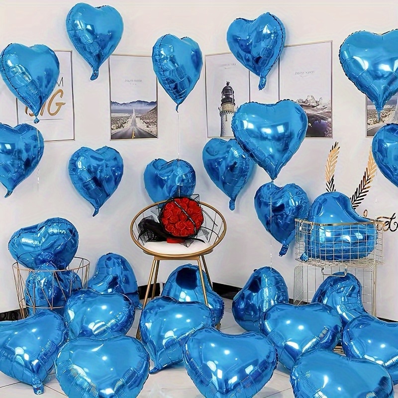 

10pcs, Blue Heart-shaped Foil Balloons, Valentine's Day Decor, Birthday Decor, Wedding Decor, Anniversary Decor, Theme Event Decor, Engagement Decor, Party Decor Supplies