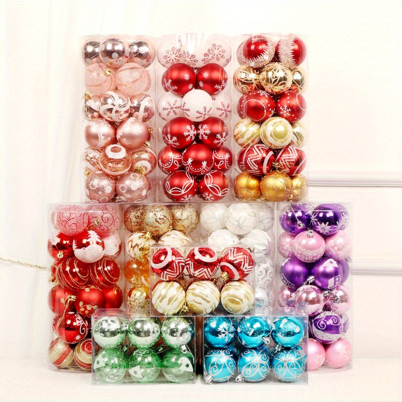 36pcs Christmas Tree Decoration Set Including 36 Pcs Shiny Balls,  Electroplating Balls And Hanging Accessories For Christmas Scene Layout