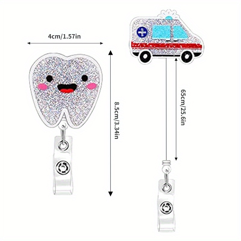 Tooth Badge Reel, Dental Hygienist Badge Reel, Retractable ID Badge Holder,  Teeth Badge Pull, Dentist Gift…