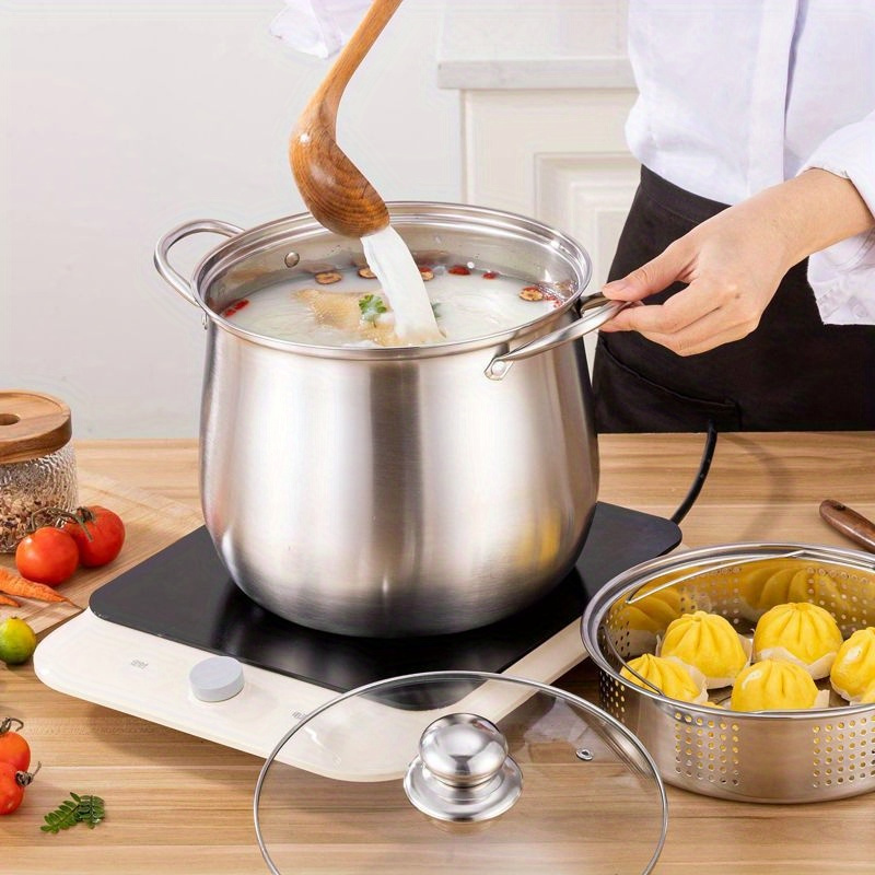 Stainless Steel Stock Pot With Lid - 7.87 - Induction And Gas Stovetop  Compatible - Perfect For Soups, Stews, And More - Kitchen Essential - Temu
