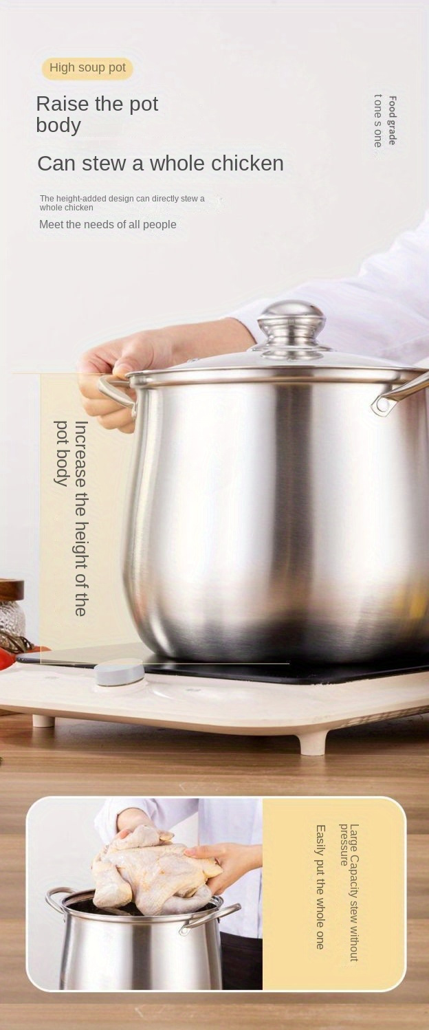 Large Stainless Steel Stock Pot - Perfect For Soups, Stews, And More -  Durable And Easy To Clean - Essential Kitchen Gadget And Accessory - Temu