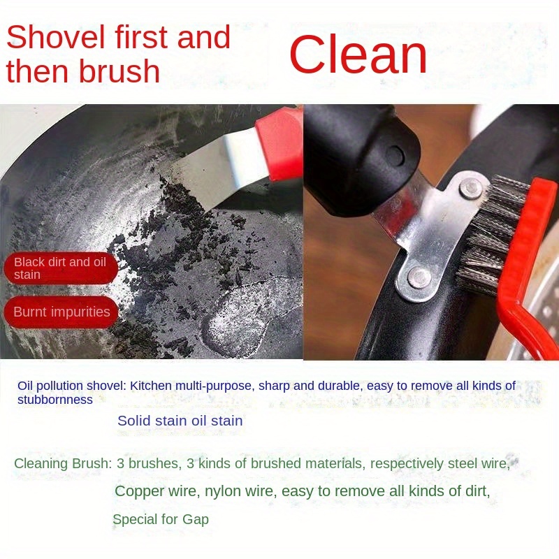 3-piece Gas Stove Cleaning Brush Set, Range Hood Rust Removal Wire Brush,  Faucet Sink Gap Brush