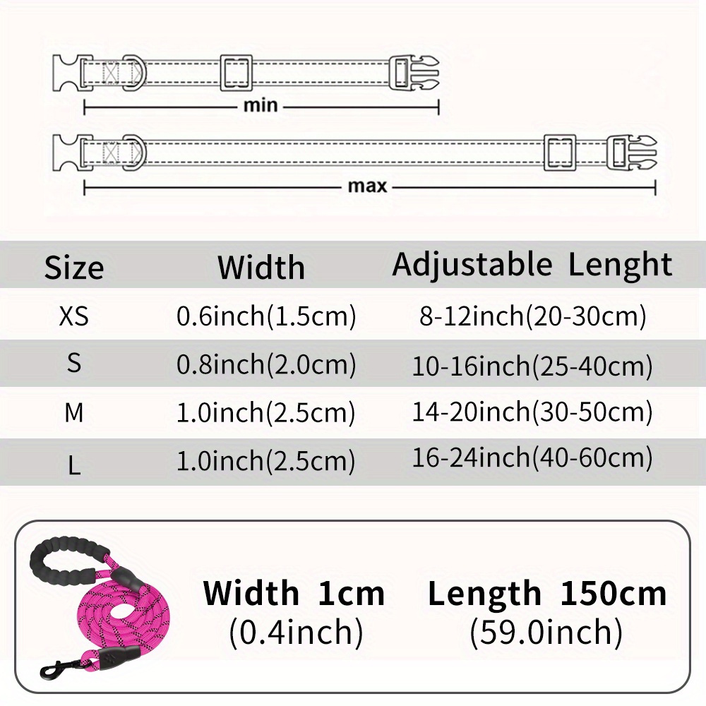 Personalized Reflective Dog Collar and Leash Set with Safety Locking Buckle