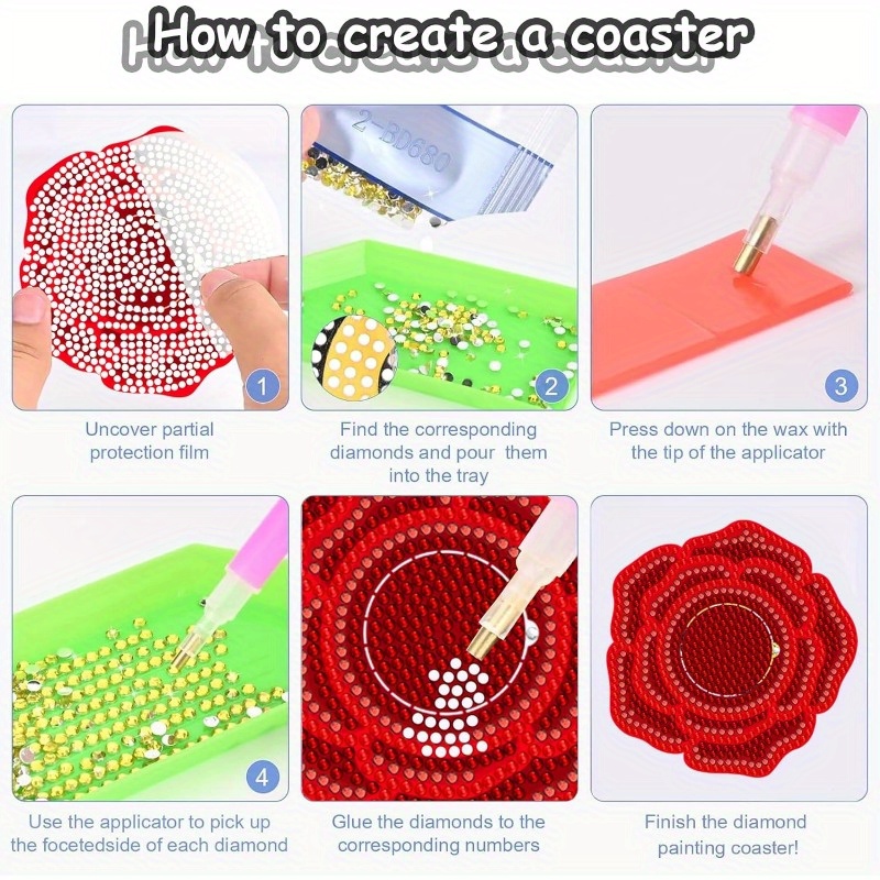 8 PCS Diamond Painting Coasters DIY Diamond Art Coasters Kit Bee