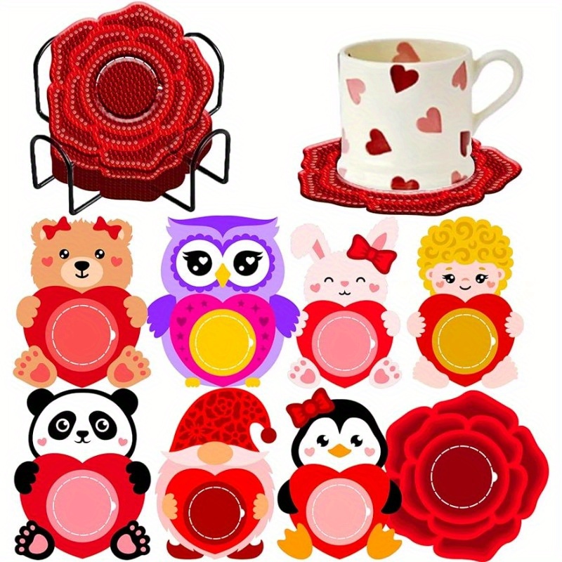 8pcs Valentine's Day Diamond Painting Coasters Kits With Holder, DIY  Valentine's Day Heart Diamond Art Coaster For Adults, Diamond Painting Kits  Suppl