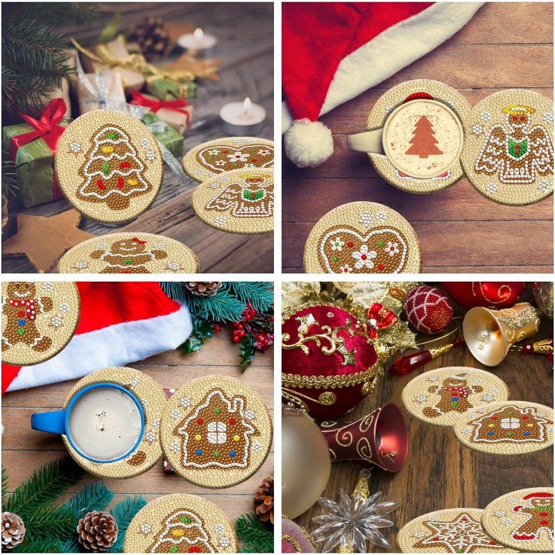  8 Pcs Christmas Diamond Art Painting Coasters Kits with Holder  DIY Christmas Candy Santa Diamond Art Coaster Non Slip Coaster for Adults  Xmas Holiday Diamond Painting Kits Supplies