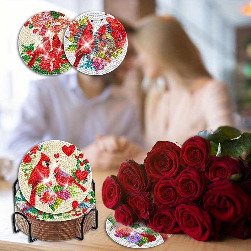 abrwyy 8PCS Valentine's Day Diamond Painting Coasters, DIY Diamond Coasters  Painting Kits with Holder, Valentines Diamond Art Coasters Gifts for
