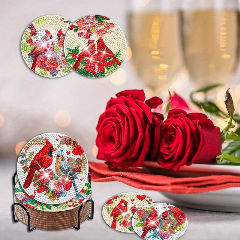  abrwyy 8PCS Valentine's Day Diamond Painting Coasters, DIY  Diamond Coasters Painting Kits with Holder, Valentines Diamond Art Coasters  Gifts for Lover, DIY Art & Crafts Kits for Adults Kids