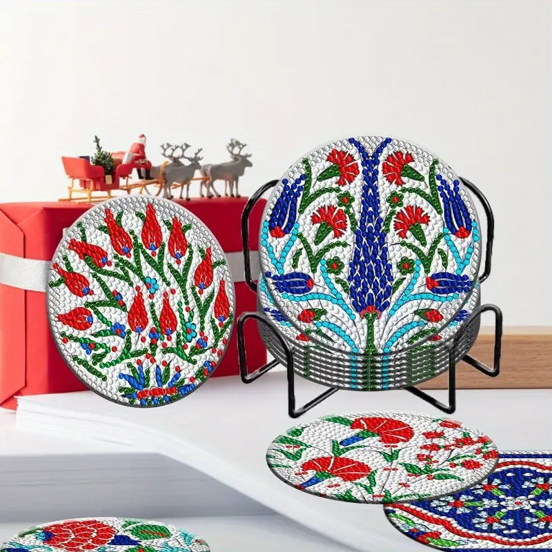 Peacock Flower Diamond Art Painting Coasters Kits Holder Diy - Temu