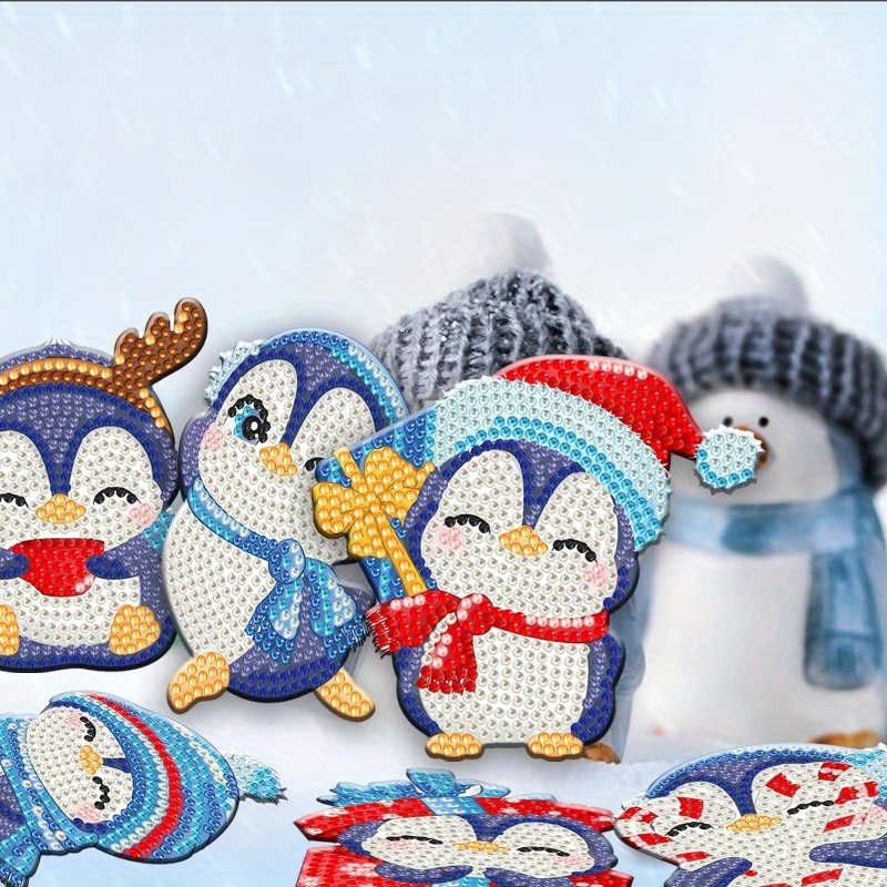 8 PCS Diamond Painting CoasterKit Holder,Christm as Winter Snowman