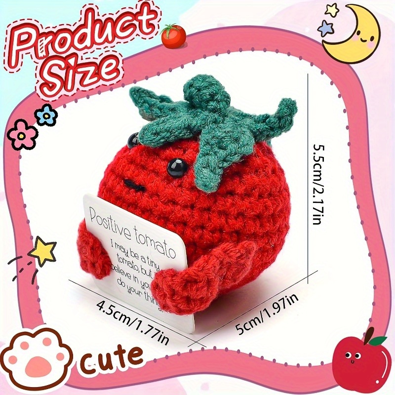 SHUAISHIDAI Positive Tomato Knitting Doll Toys with Positive Card, Mini  Funny Crochet Tomato Doll Creative Cute 3 inch Cheer Up Gifts for Friends