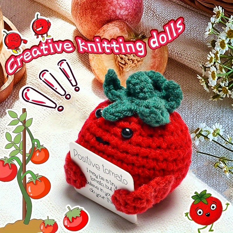 Knitted Tomato Doll Handmade Emotional Support Potato With Inspiring Card  Funny Cute Crocheted Stuffed Animals For Friends - AliExpress
