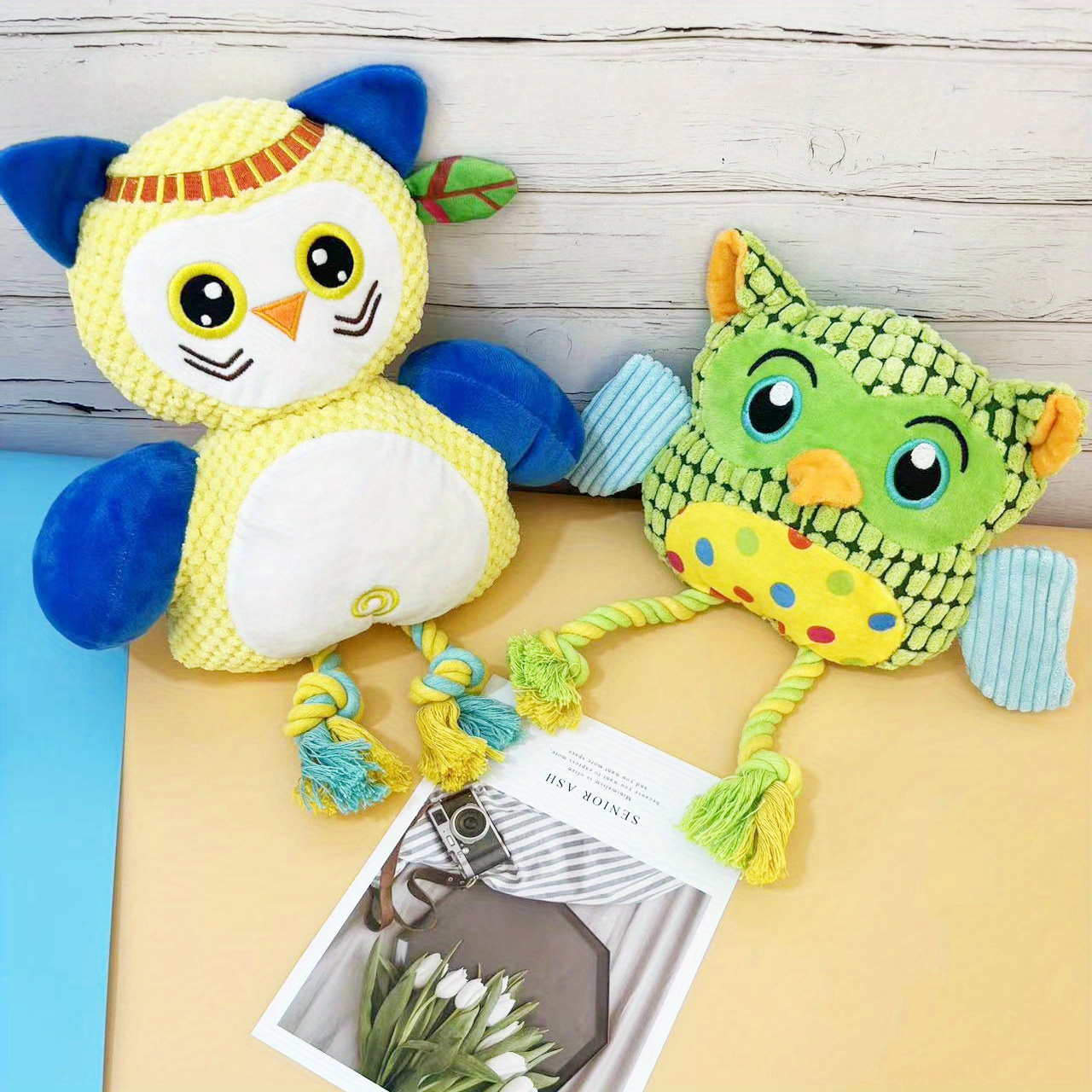 1pc plush owl shaped toy with sound interactive boredom relief toy 3