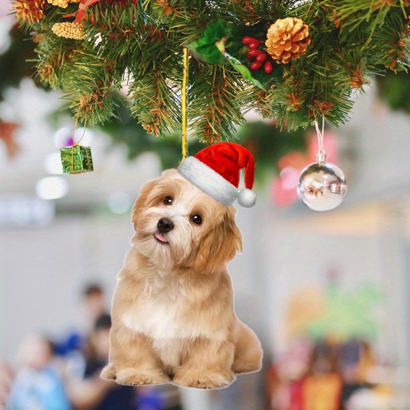 Cute Iittle Dog Decoration Pendant Wearing A Christmas Hat, 2d Acrylic Flat  Car Pendant, Home Decoration, Phone And Bag Keychain Accessories! - Temu