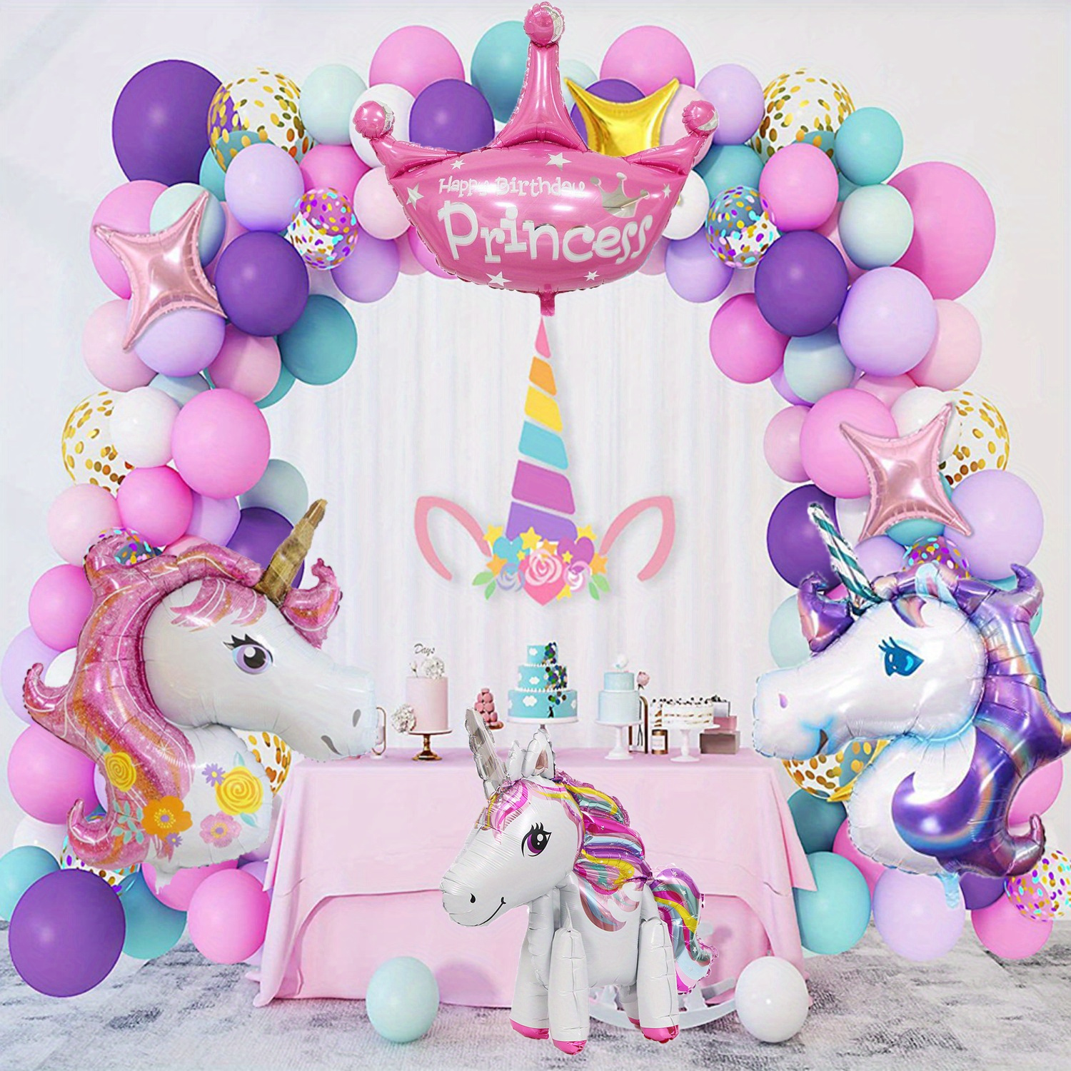 Decoraciones de fiesta de cumpleaños número 5 para niña, juego de globos  temáticos de fiesta de unicornio morado y rosa, globos grandes de helio de