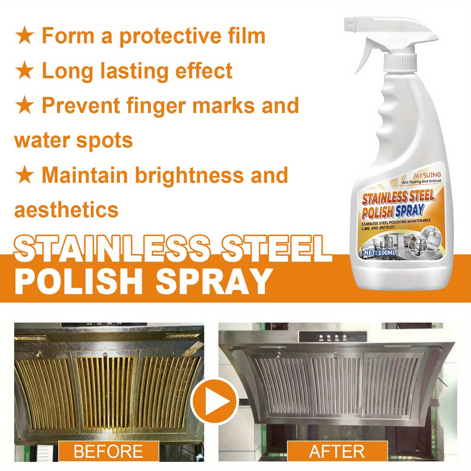 Metal Household Cleaner, Kitchen Cleaner Spray, Rust Remover Metal