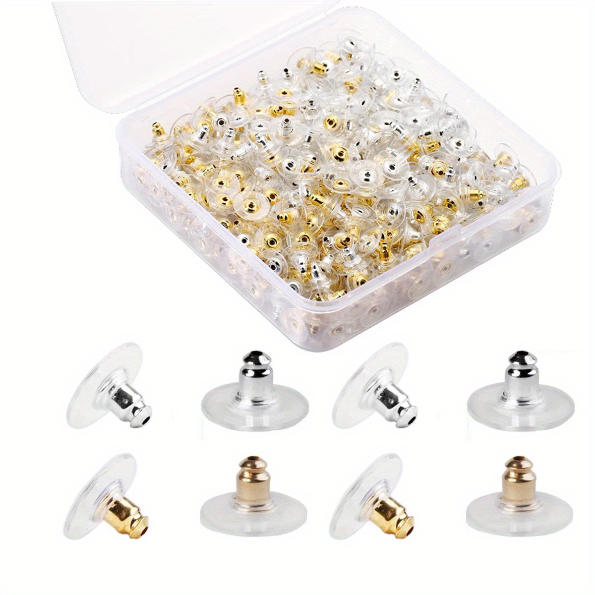 100 Pieces Bullet Clutch Earring Backs for Studs with Pad Rubber Earring Stoppers Pierced Safety Backs (Silver)