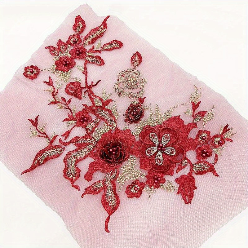 New 3d Flower Beaded Lace Fabric Applique Embroidery Sewing - Temu